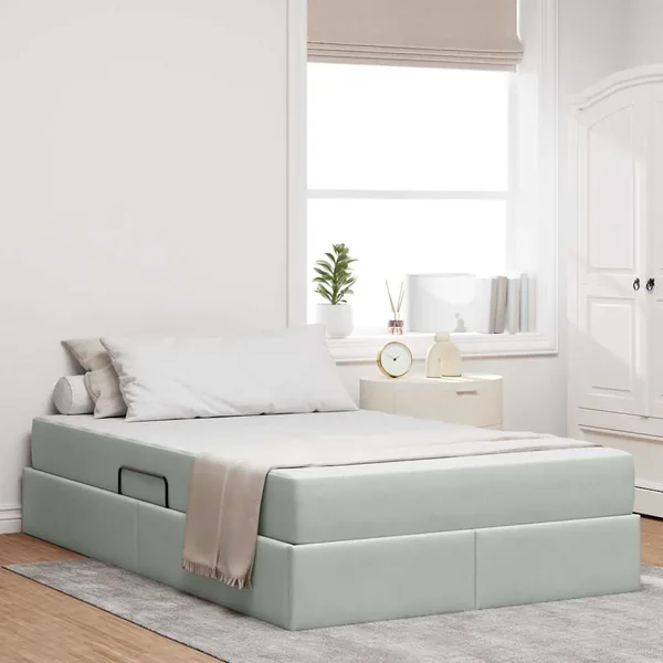 Lit avec rangement et matelas Gris clair 120 x 200 cm Velours