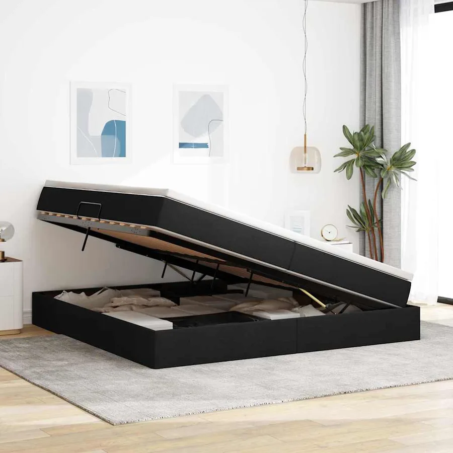 Lit avec rangement et matelas Noir 200 x 200 cm Polyester - 4