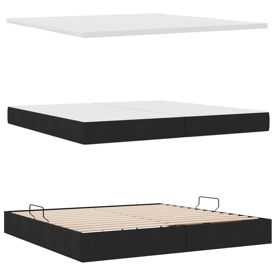 Lit avec rangement et matelas Noir 200 x 200 cm Polyester - 7