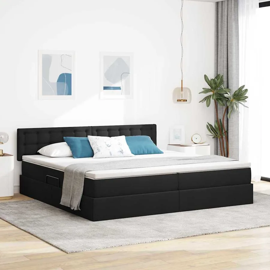 Lit de rangement LED avec matelas Noir 200 x 200 cm Tissu