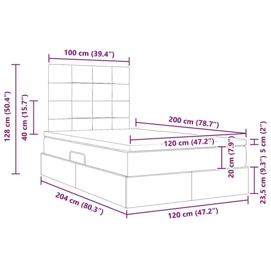Lit avec rangement et matelas Gris clair 120 x 200 cm Velours - 16