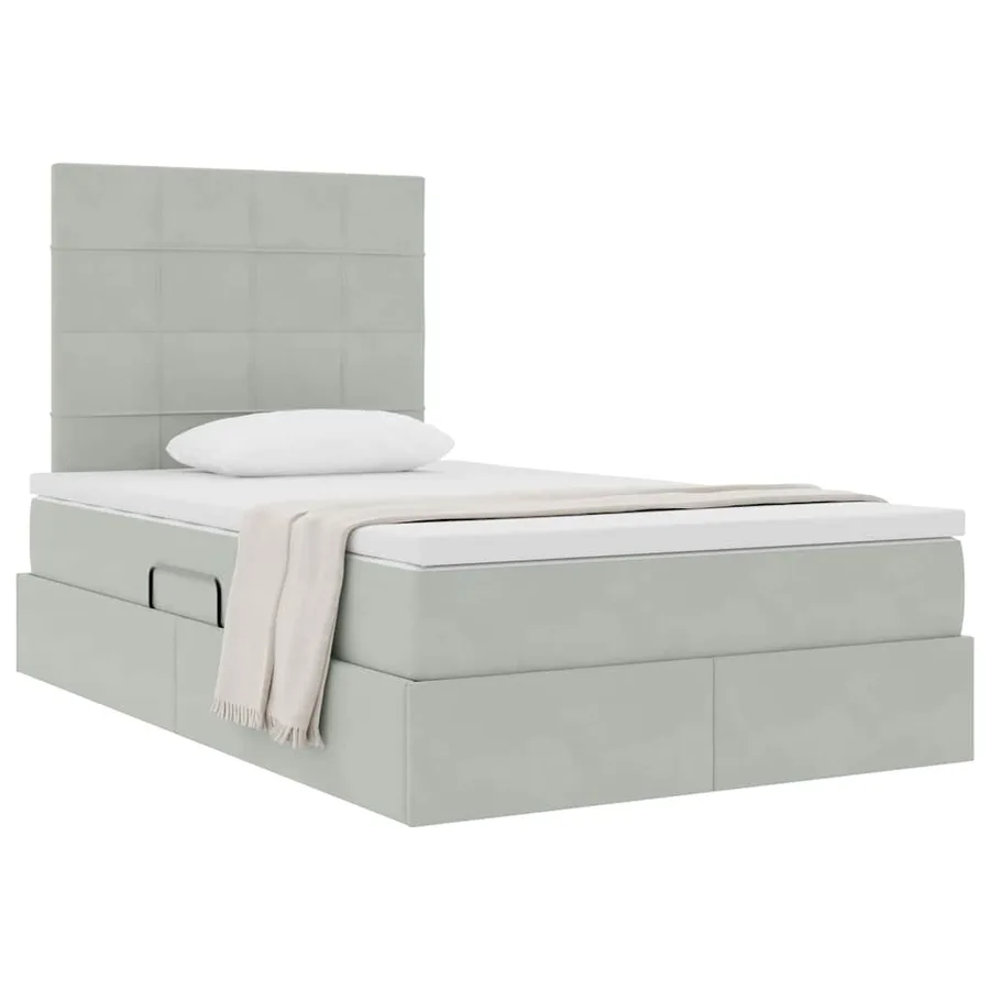 Lit avec rangement et matelas Gris clair 120 x 200 cm Velours - 3