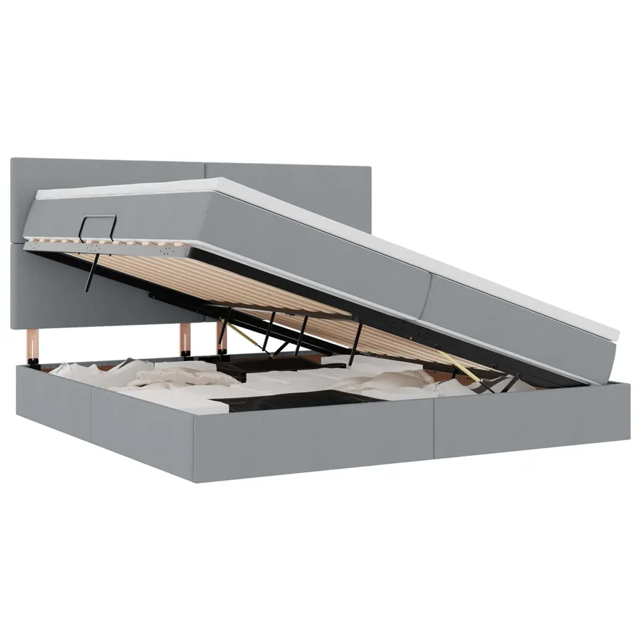 Lit avec rangement et matelas Gris clair 200 x 200 cm tissu - 2