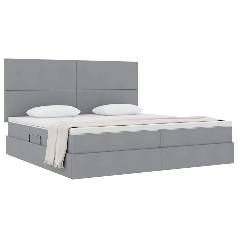 Lit avec rangement et matelas Gris clair 200 x 200 cm tissu - 3