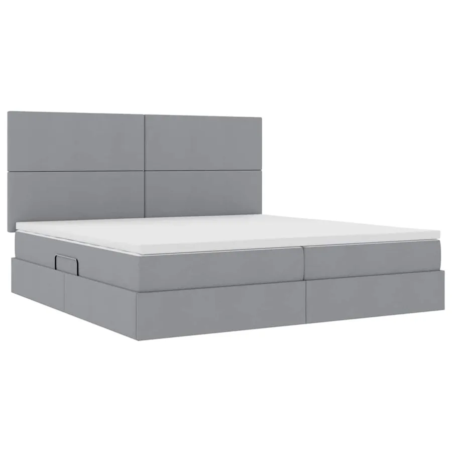 Lit avec rangement et matelas Gris clair 200 x 200 cm tissu - 5