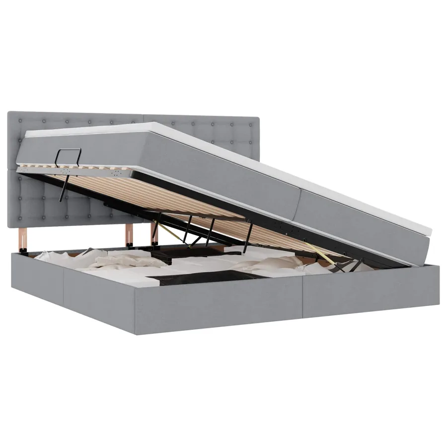 Lit de rangement LED avec matelas Gris clair 200 x 200 cm Tissu - 2