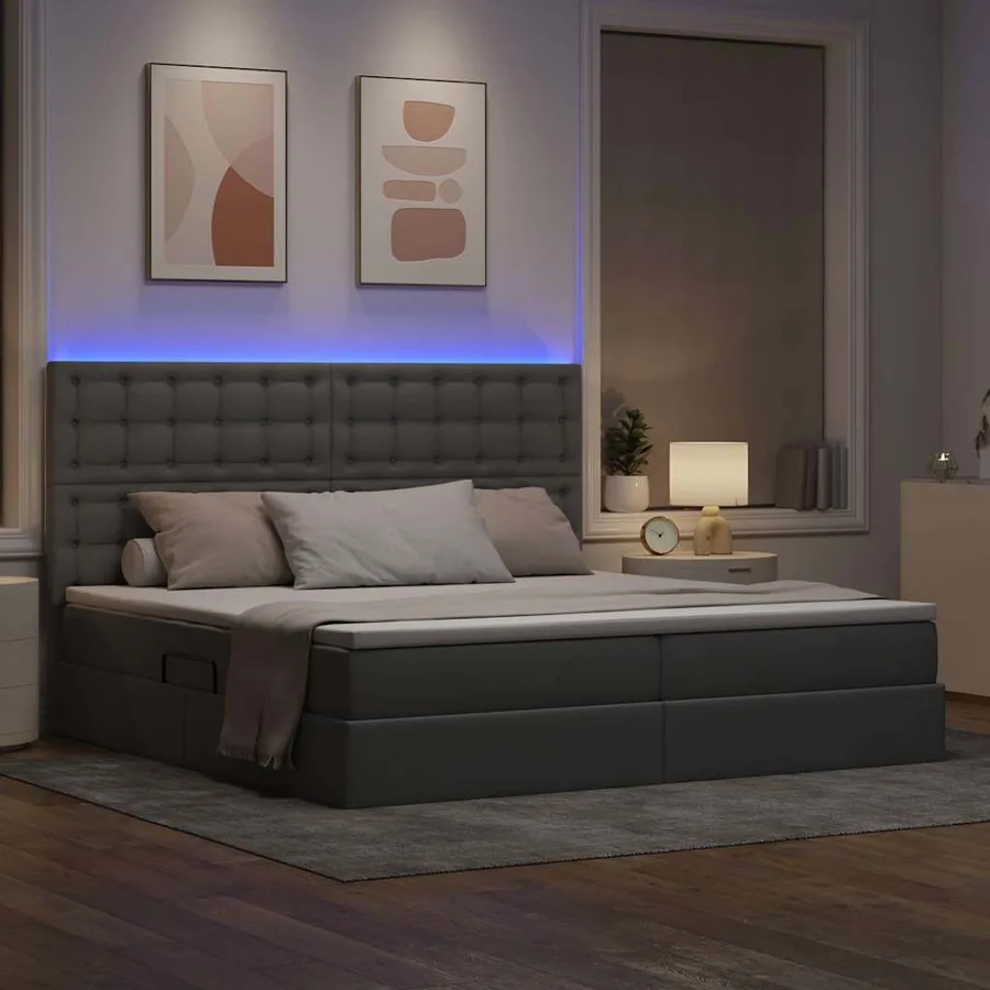 Lit de rangement LED avec matelas Gris clair 200 x 200 cm Tissu - 5