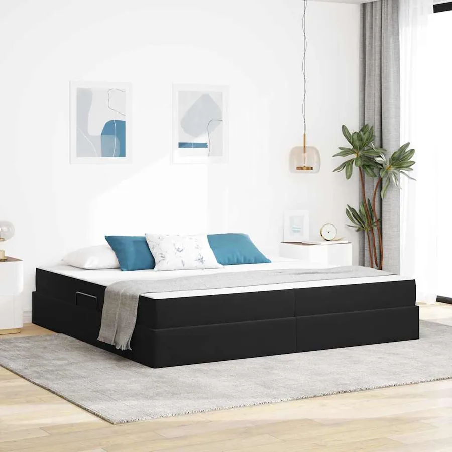 Lit avec rangement et matelas Noir 200 x 200 cm Velours