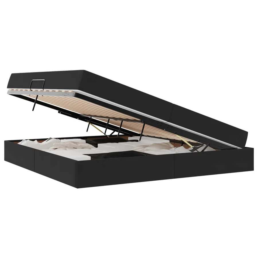 Lit avec rangement et matelas Noir 200 x 200 cm Velours - 2