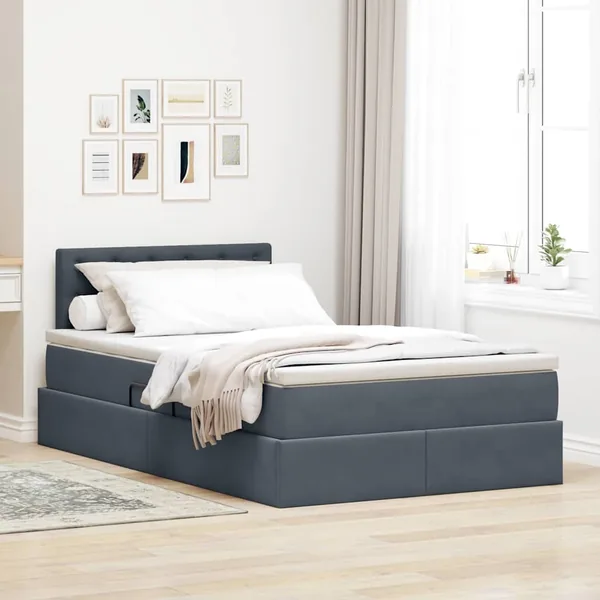 Lit de rangement LED avec matelas Gris foncé 120 x 200 cm