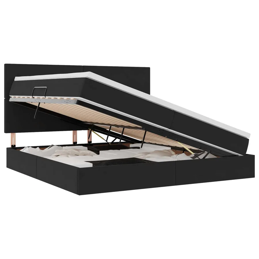 Lit de rangement LED avec matelas Noir 200 x 200 cm Velours - 2
