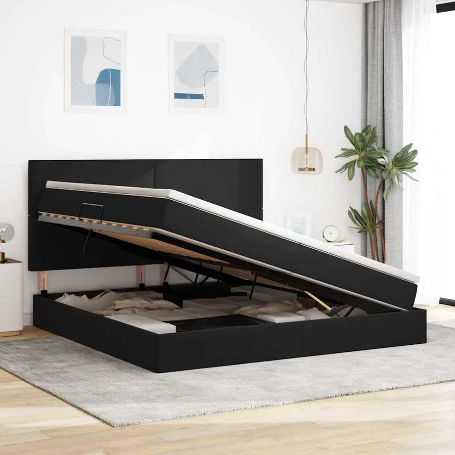 Lit de rangement LED avec matelas Noir 200 x 200 cm Velours - 4