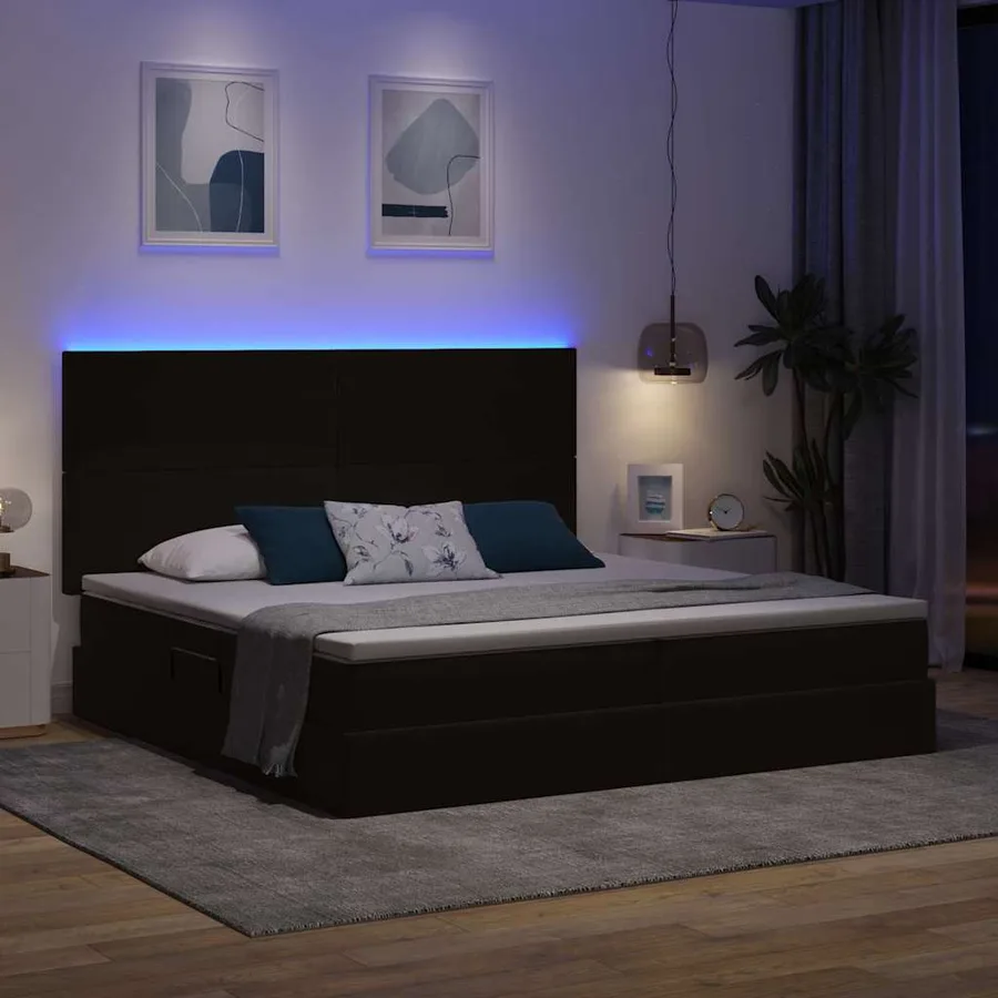 Lit de rangement LED avec matelas Noir 200 x 200 cm Velours - 5