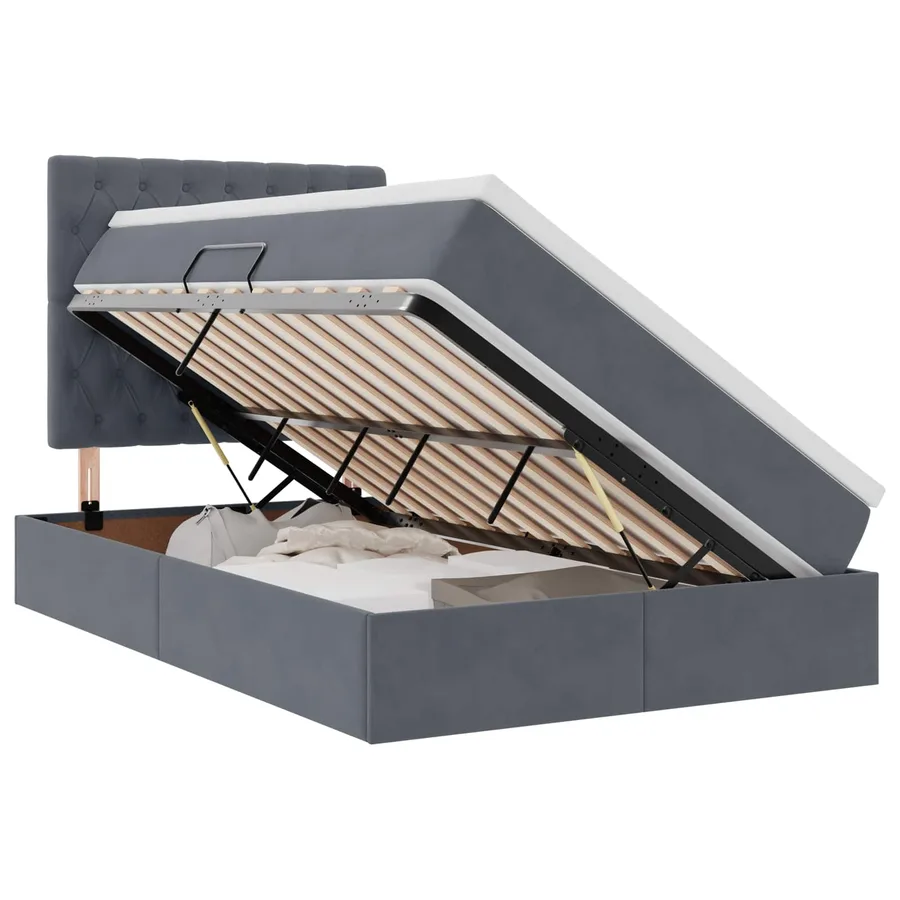 Lit avec rangement et matelas Gris foncé 120 x 200 cm Velours - 2