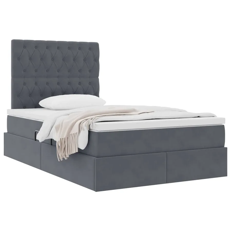 Lit avec rangement et matelas Gris foncé 120 x 200 cm Velours - 3