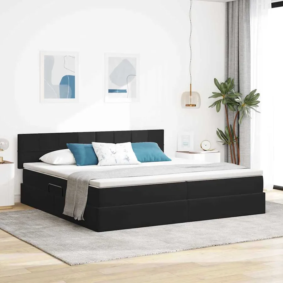 Lit de Rangement avec matelas Noir 200 x 200 cm Velours