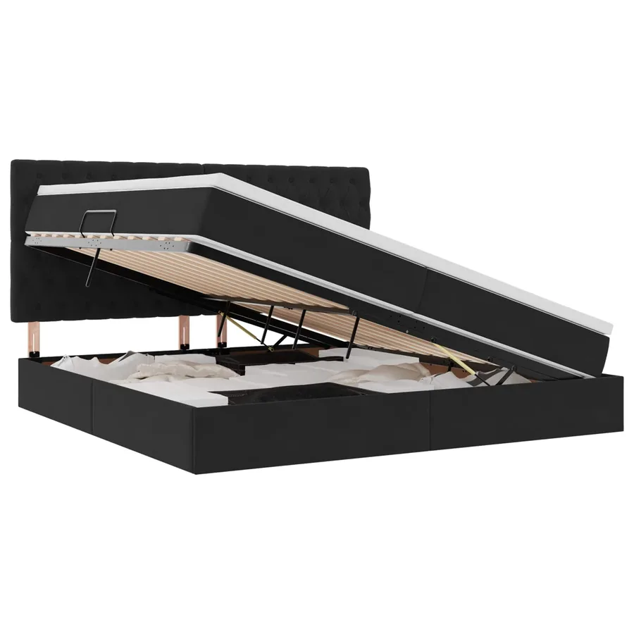 Lit avec rangement et matelas Noir 200 x 200 cm Velours - 2