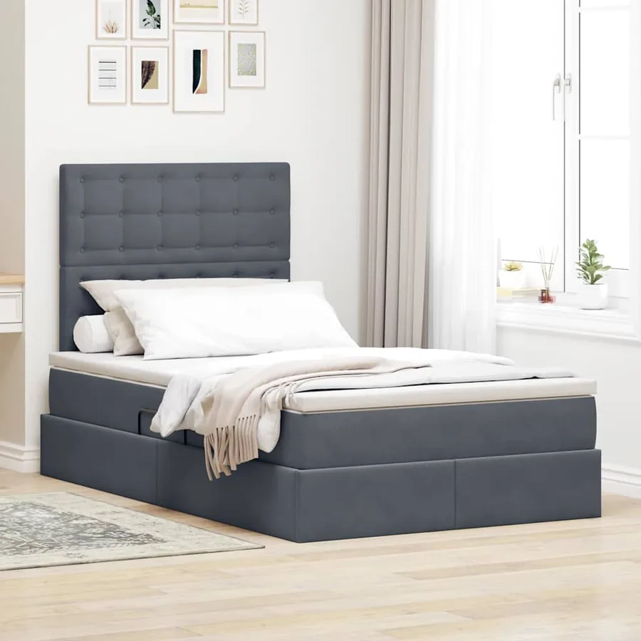 Lit de rangement LED avec matelas Gris foncé 120 x 200 cm