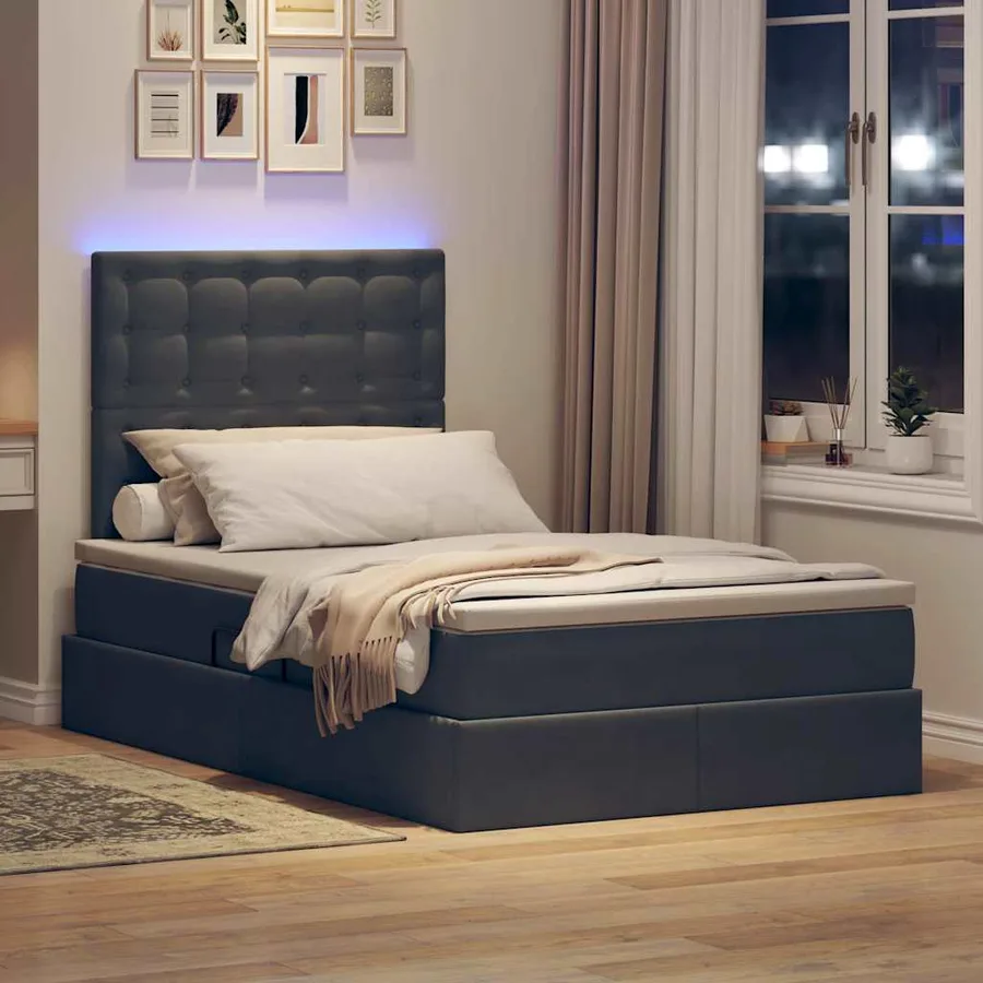 Lit de rangement LED avec matelas Gris foncé 120 x 200 cm - 5