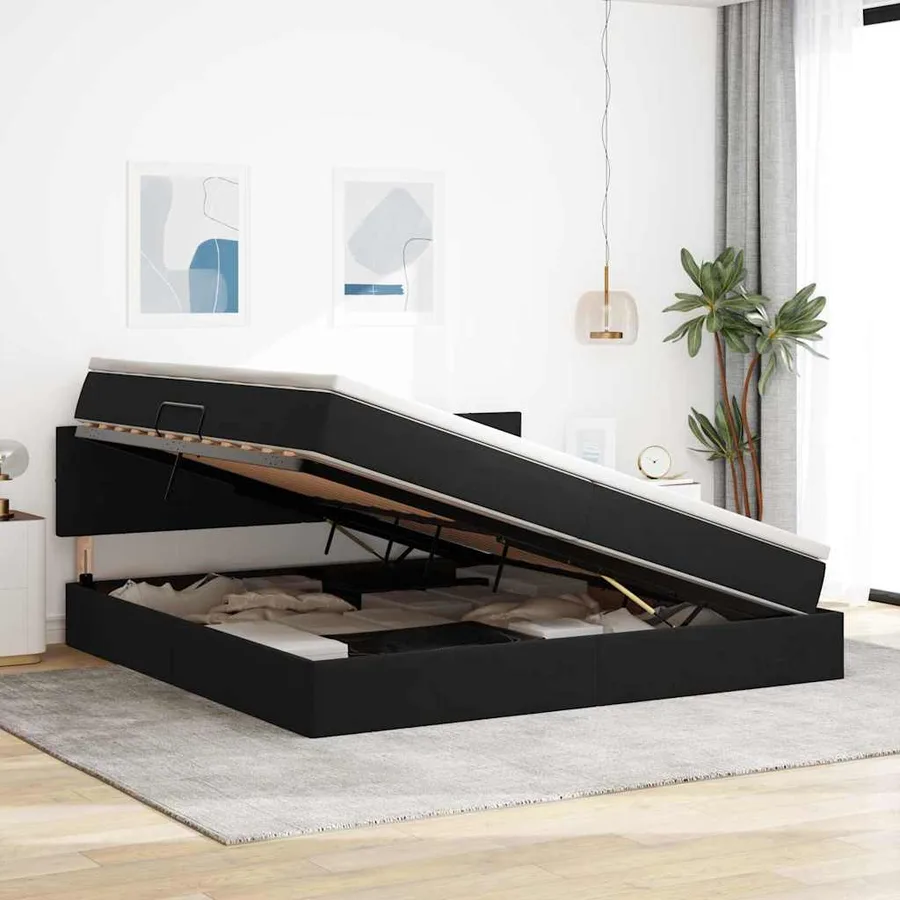 Lit de rangement LED avec matelas Noir 200 x 200 cm Velours - 4