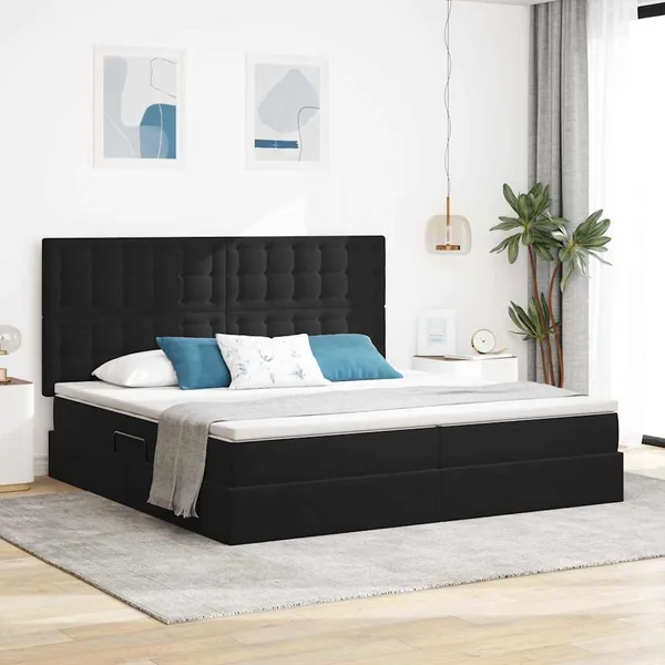 Lit de rangement LED avec matelas Noir 200 x 200 cm Velours