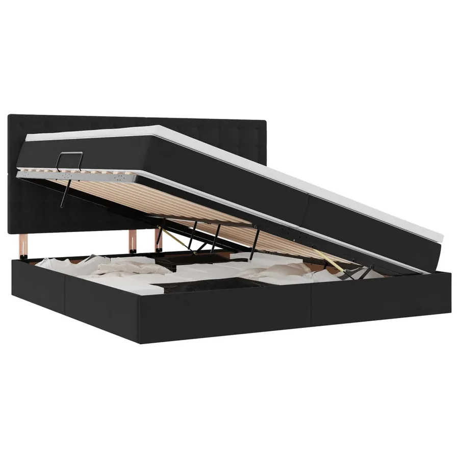 Lit de rangement LED avec matelas Noir 200 x 200 cm Velours - 2