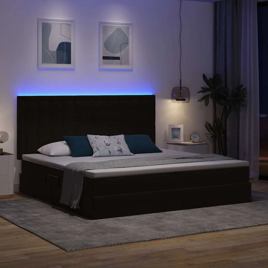 Lit de rangement LED avec matelas Noir 200 x 200 cm Velours - 5