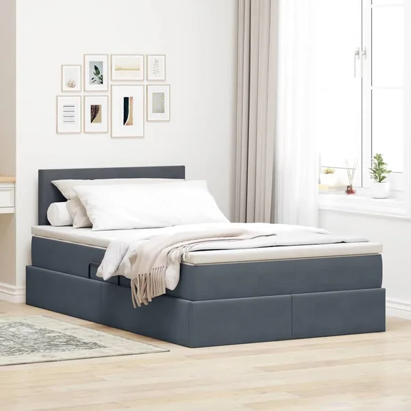 Lit de rangement LED avec matelas Gris foncé 120 x 200 cm