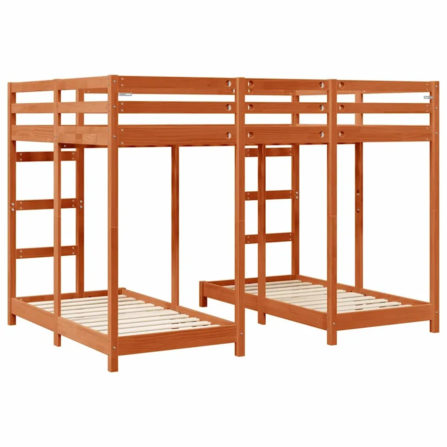 Cadre de lit superposé triple Marron cire 140 x 200 cm - 6