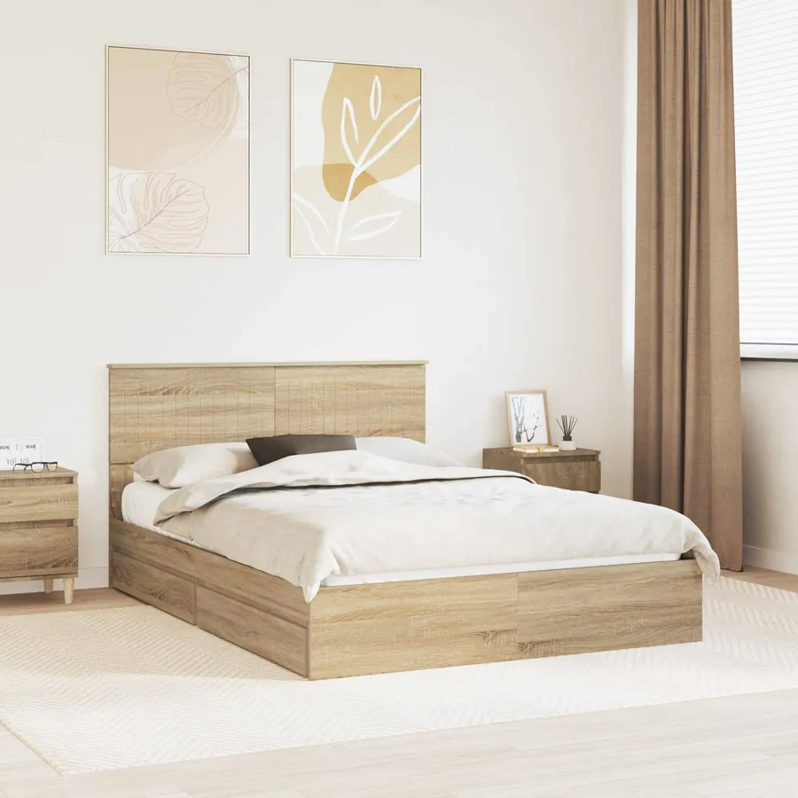 Lit de Rangement Chêne Sonoma 135 x 190 cm Bois d'ingénierie