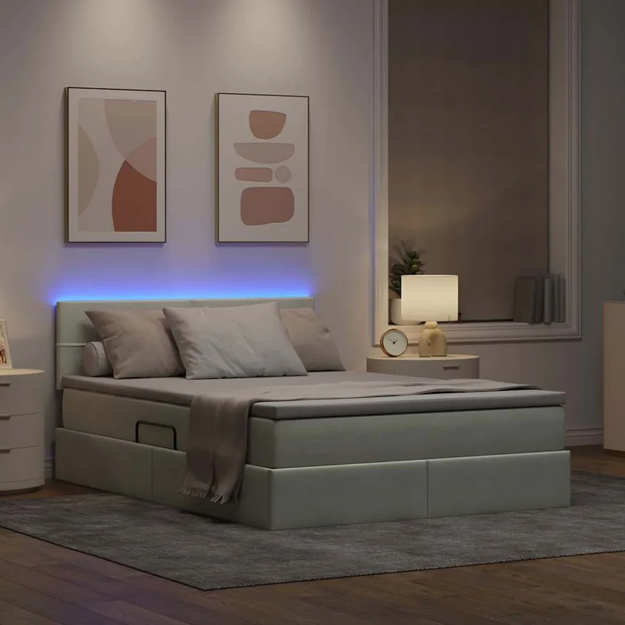 Lit de rangement LED avec matelas Gris clair 140 x 190 cm - 5
