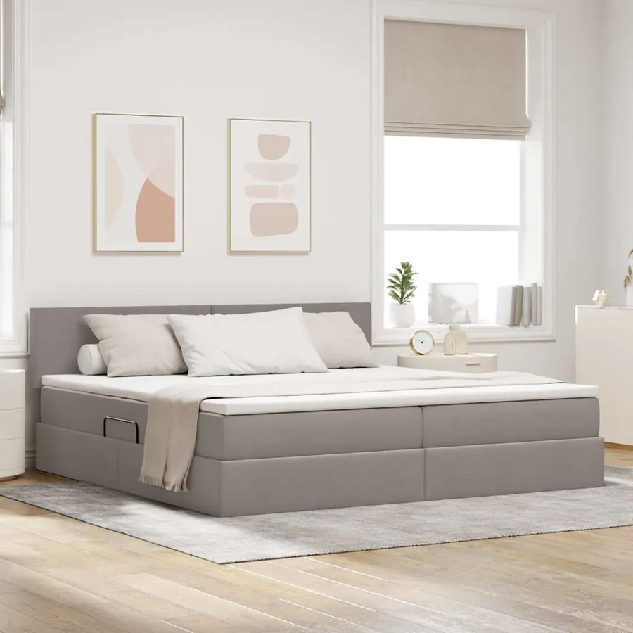 Lit avec rangement et matelas avec matelas Taupe 200 x 200 cm