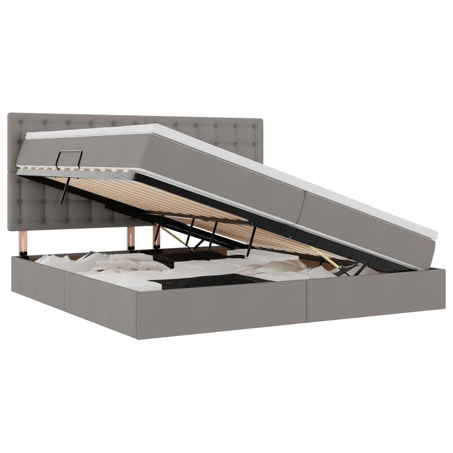 Lit avec rangement et matelas Taupe 200 x 200 cm tissu - 2