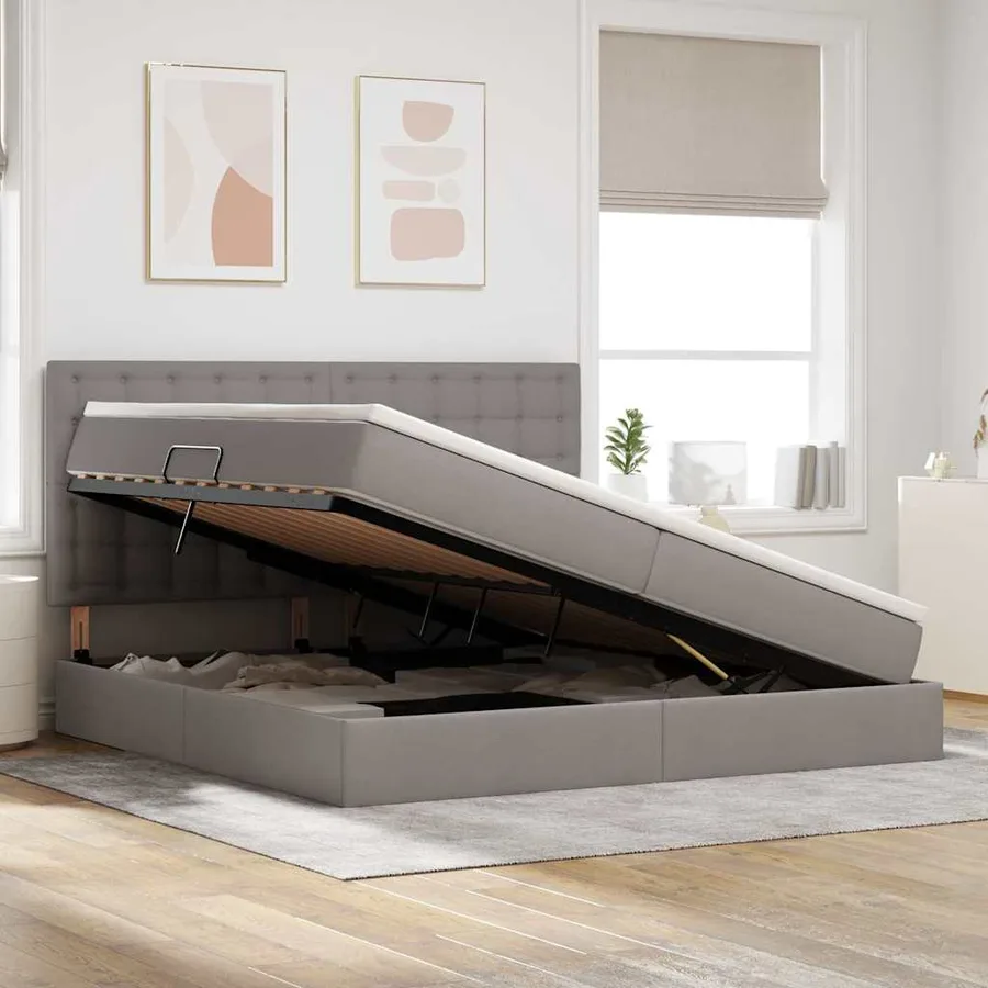 Lit avec rangement et matelas Taupe 200 x 200 cm tissu - 4