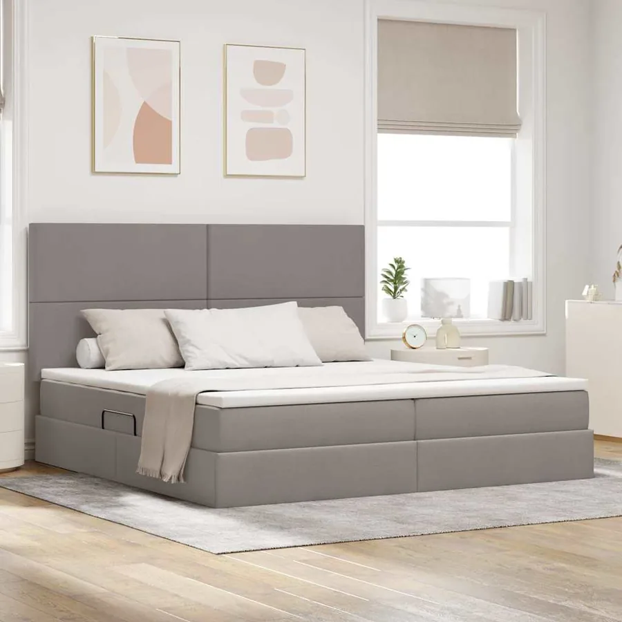 Lit de rangement LED avec matelas Taupe 200 x 200 cm Tissu