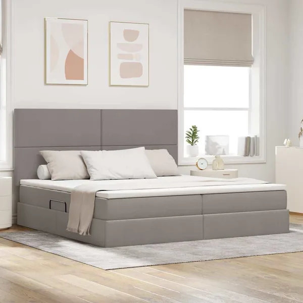 Lit de rangement LED avec matelas Taupe 200 x 200 cm Tissu