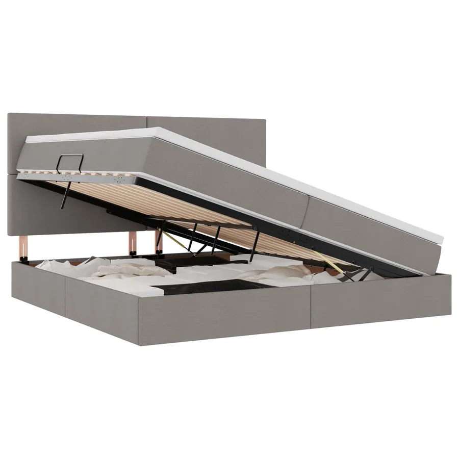 Lit de rangement LED avec matelas Taupe 200 x 200 cm Tissu - 2
