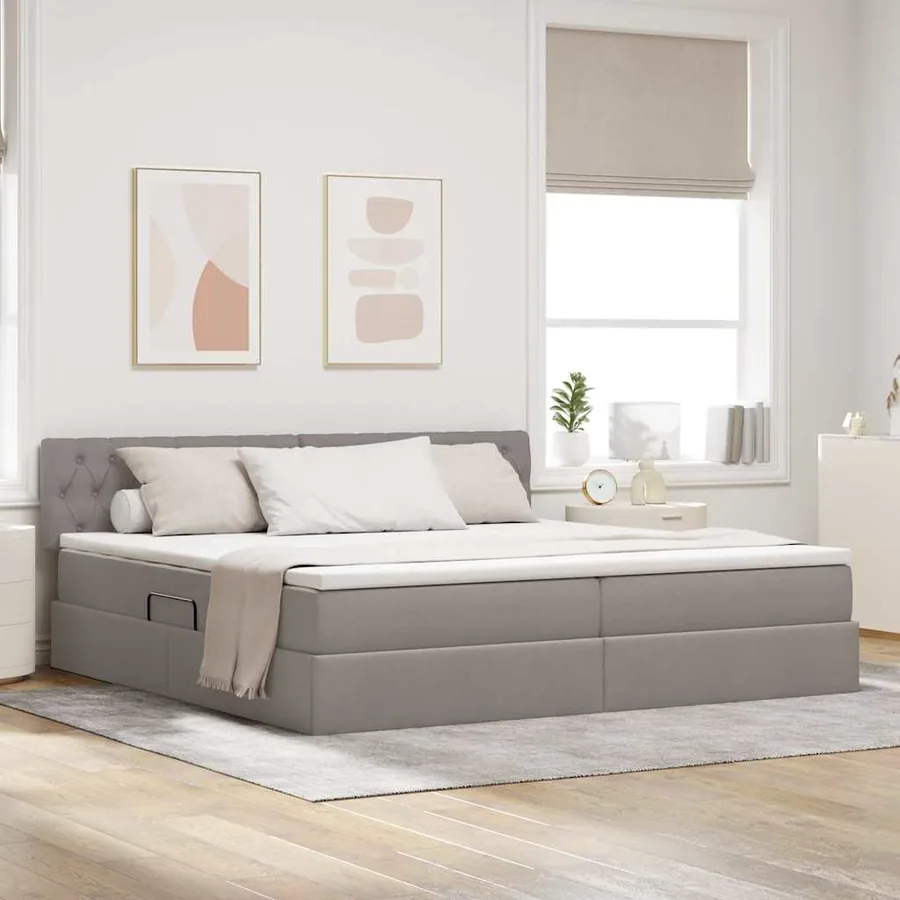 Lit avec rangement et matelas avec matelas Taupe 200 x 200 cm