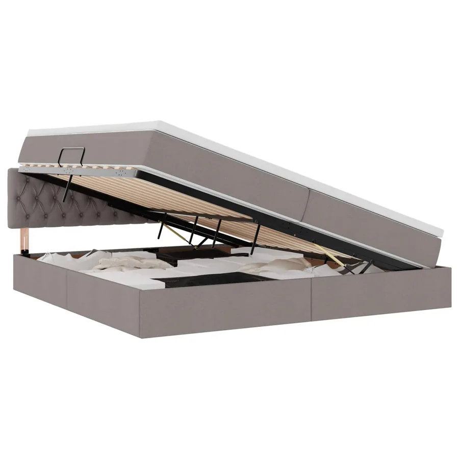 Lit avec rangement et matelas avec matelas Taupe 200 x 200 cm - 2