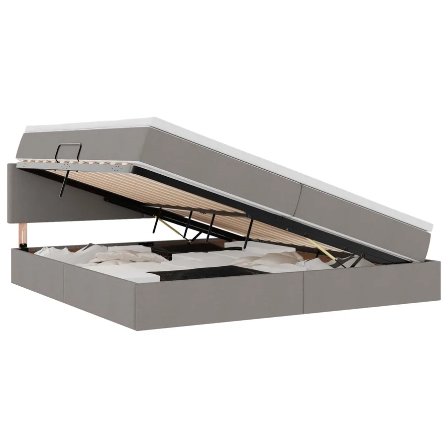 Lit de rangement LED avec matelas Taupe 200 x 200 cm Tissu - 2