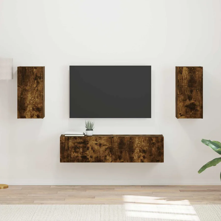 Ensemble meuble TV 4 pcs Chêne fumé Bois d'ingénierie