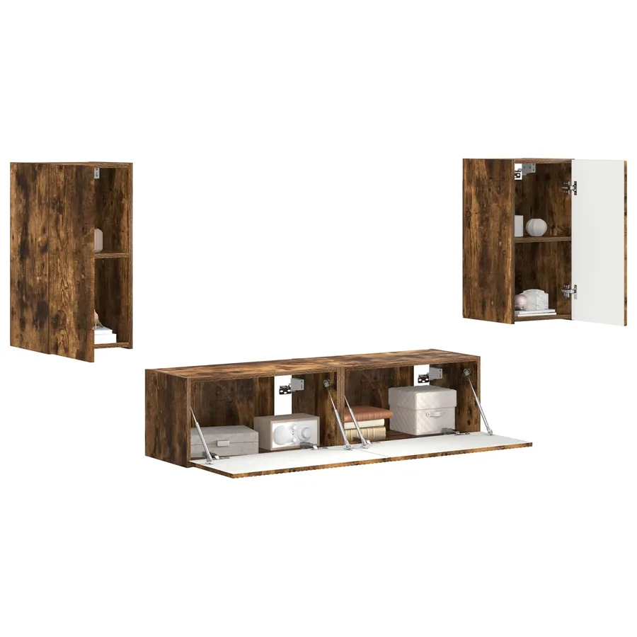 Ensemble meuble TV 4 pcs Chêne fumé Bois d'ingénierie - 3