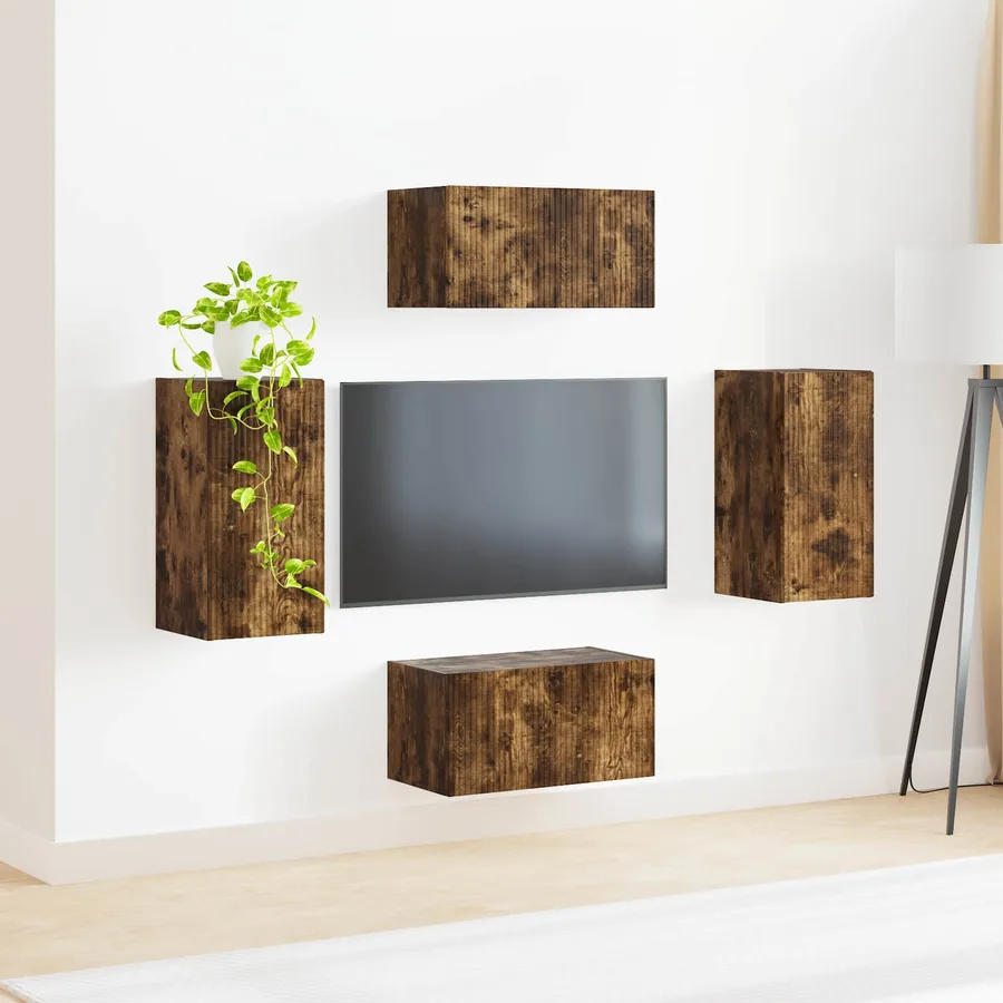 Ensemble meuble TV 4 pcs Chêne fumé Bois d'ingénierie - 4