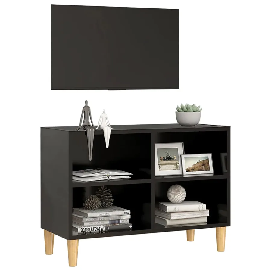 TV stand with solid wood legs Black 69.5x30x50 cm - 5