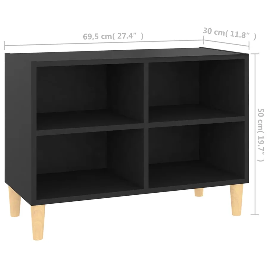 Meuble TV avec pieds en bois massif Noir 69,5x30x50 cm - 6