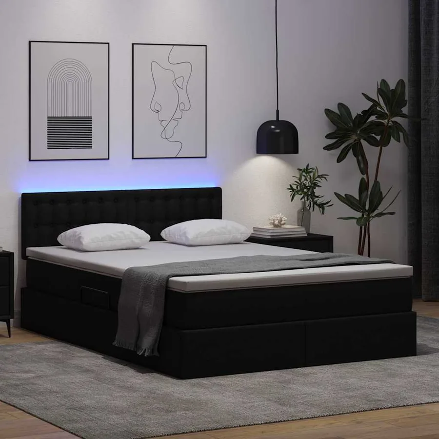 Lit avec rangement et LED Noir 140 x 190 cm Cuir synthétique - 4
