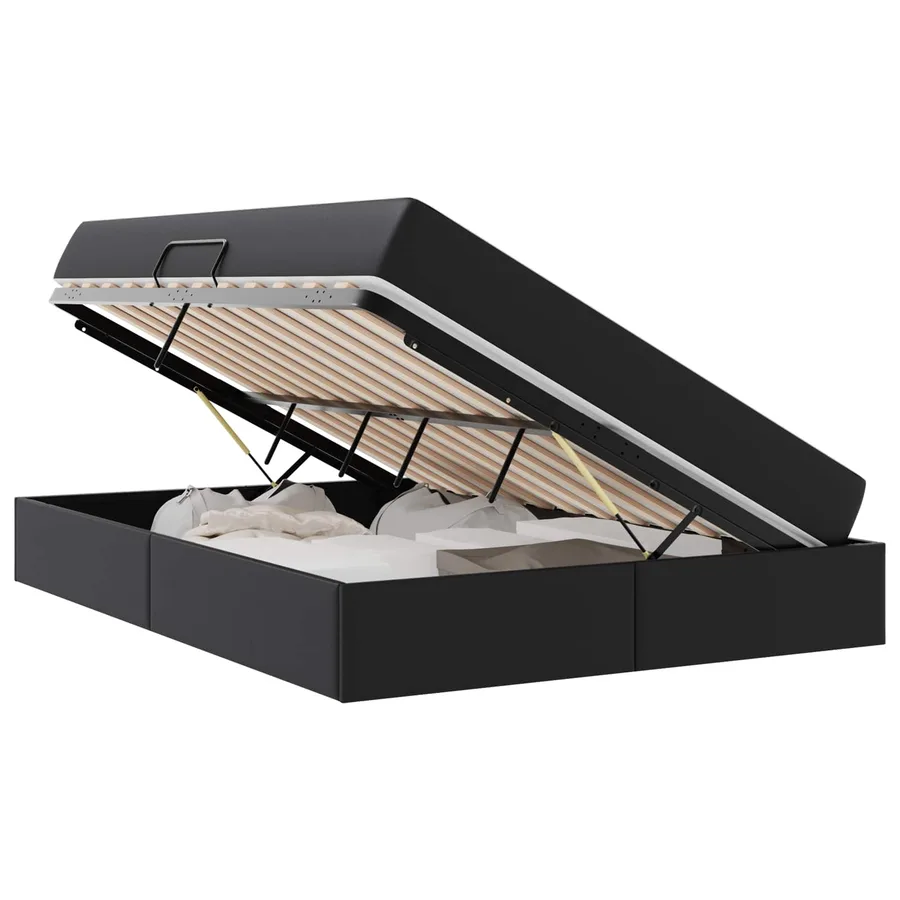 Lit avec rangement et matelas avec matelas 2 pcs Noir Cuir - 2