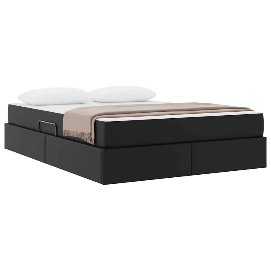 Lit avec rangement et matelas avec matelas 2 pcs Noir Cuir - 3