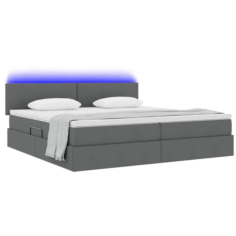 Lit de rangement LED avec matelas Gris foncé 200 x 200 cm Tissu - 3