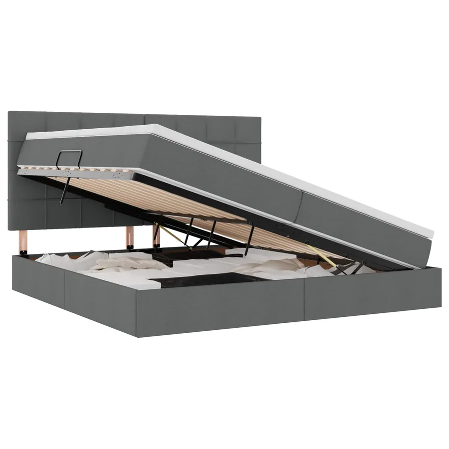 Lit avec rangement et matelas Gris foncé 200 x 200 cm tissu - 2